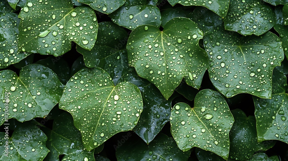 Aufkleber rich green leaf texture with rain dew closeup in ecological photography : generative ai