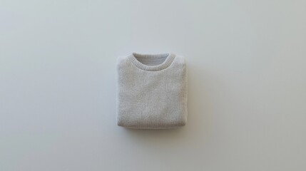 A neatly folded light gray sweater on a simple background, emphasizing minimalism.