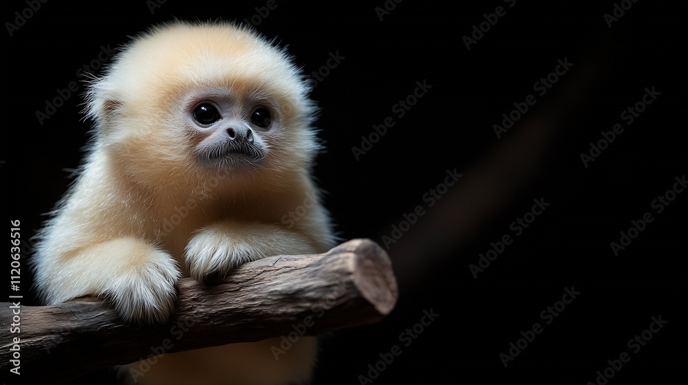Poster Golden SnubNosed Monkey Baby Resting on Branch in Forest Backdrop : Generative AI