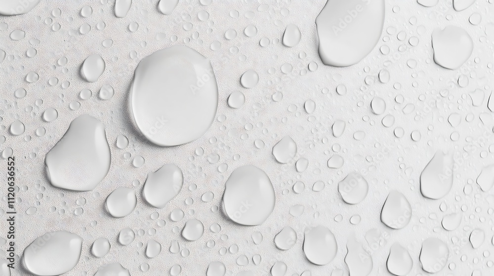 Aufkleber closeup of clear transparent water droplets on smooth white background texture : generative ai