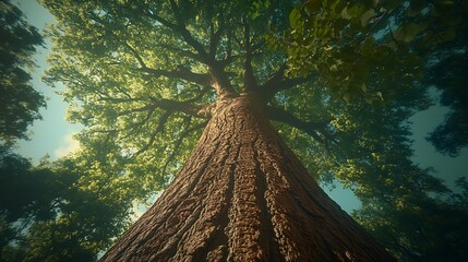 Majestic Canopy of a Historic Tree in Verdant Forest Sanctuary : Generative AI