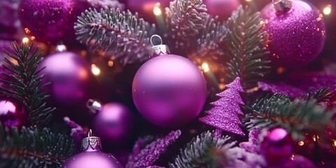 A festive arrangement of purple ornaments adorns a vibrant purple Christmas tree, creating a harmonious and colorful holiday atmosphere.
