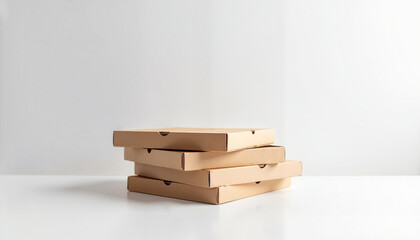 Stack of pizza boxes on white background