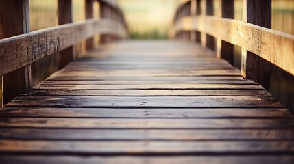 Obraz premium Rustic Wooden Footbridge at Sunset Offering a Serene Escape : Generative AI