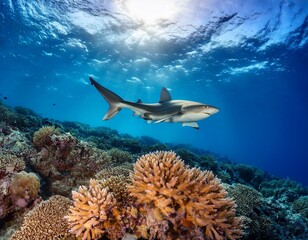 Fototapeta premium Coral reef with shark
