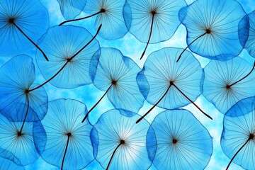 A macro shot of a dandelion seeds attached to the puff, each one ready to take flight