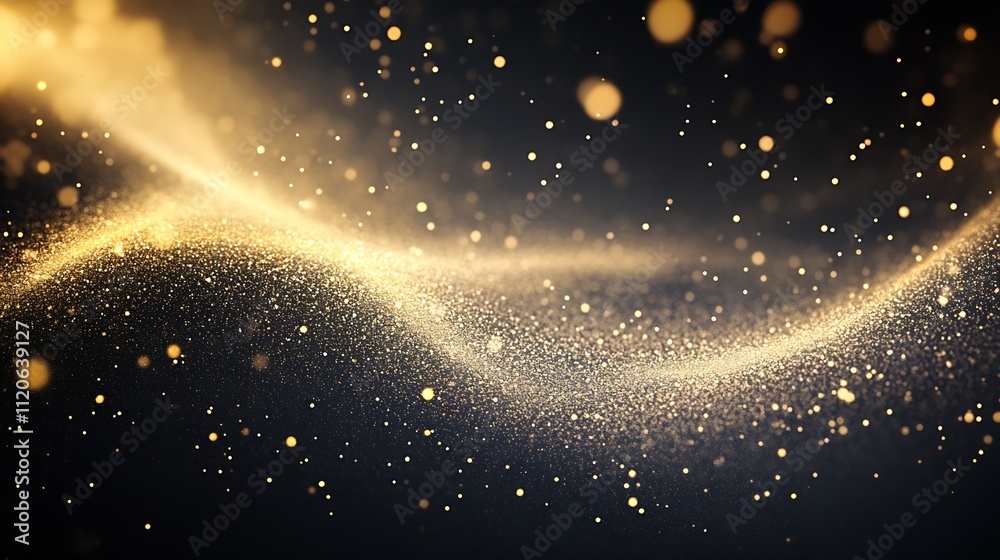 Poster Golden Particle Wave Abstract Background with Bokeh Effect in Dark Setting : Generative AI