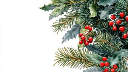 Festive watercolor wreaths with pine and berries