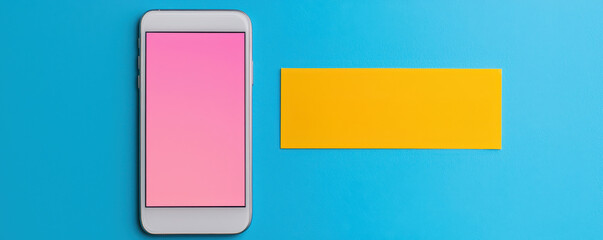 Vibrant Mobile Phone Display Against a Colorful Backdrop Featuring a Bright Yellow Rectangle