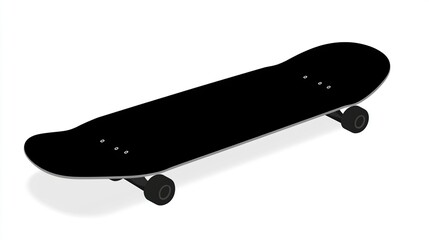 A black skateboard with wheels, designed for recreational and sports activities.