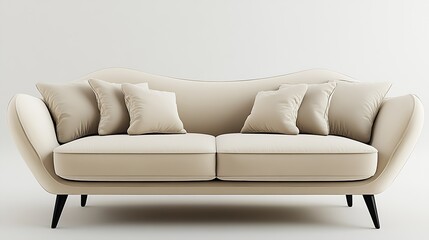 Fototapeta premium Minimalist Beige Sofa with Soft Plush Cushions on Contemporary Black Frame for Modern Living Spaces : Generative AI