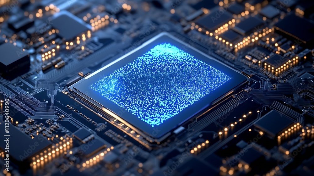 Aufkleber sophisticated blue circuit design on electronic microprocessor board : generative ai