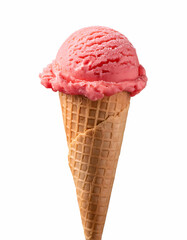Delicious Pink Strawberry Ice Cream in Waffle Cone  Summer Treat  Sweet Dessert