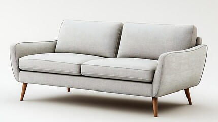 Fototapeta premium Modern Minimalist Scandinavian Style Gray Fabric Sofa with Wooden Legs : Generative AI