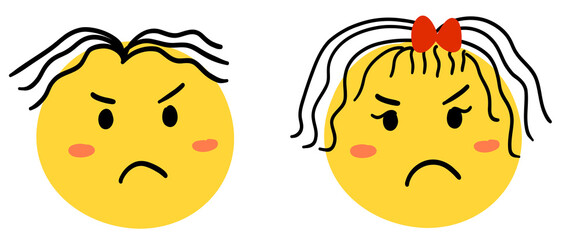 Set couple Cute angry dissapointed doodle smiley emoji emoticon smile yellow png transparent digital planner sticker cut out clipart