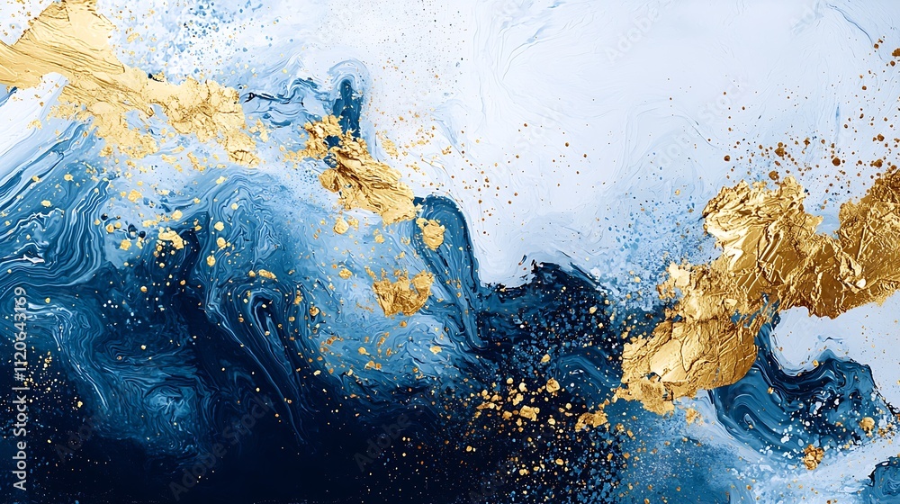 Poster vibrant gold and midnight blue abstract art with fluid and textured design : generative ai