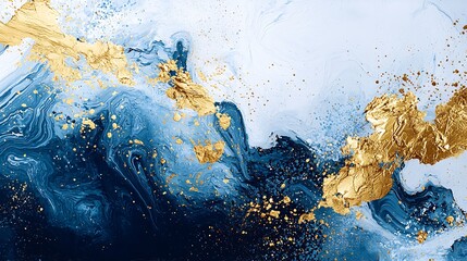 Vibrant Gold and Midnight Blue Abstract Art with Fluid and Textured Design : Generative AI