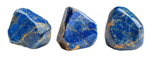 Fototapeta premium Blue Stone with Golden Veins on Transparent Background