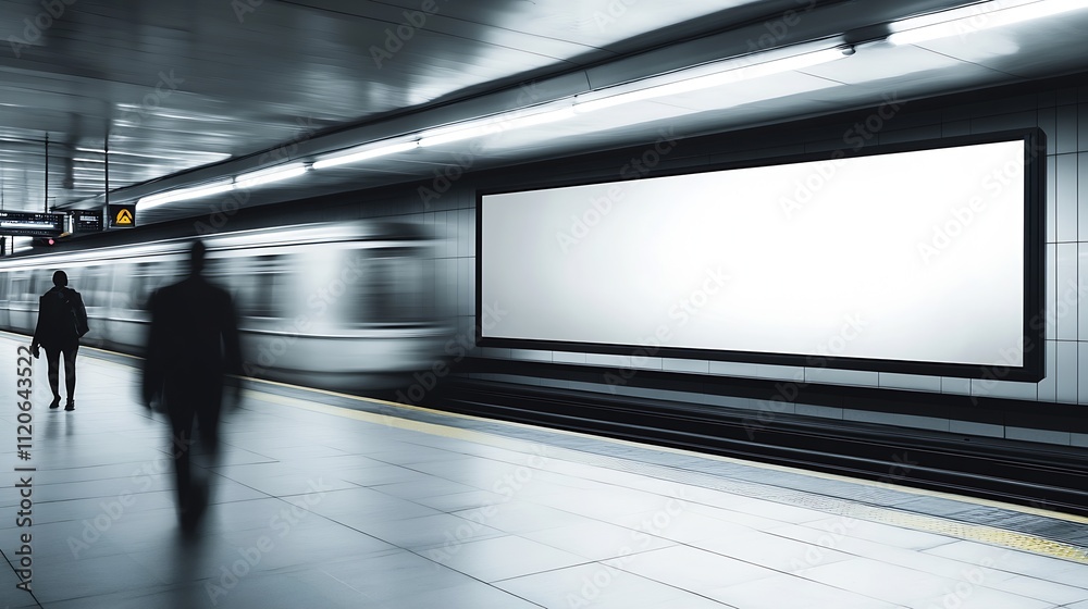 Aufkleber subway platform with empty advertising billboard for marketing : generative ai