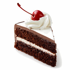 Delicious Chocolate Cake Slice with Whipped Cream and Cherry   Sweet Dessert Treat