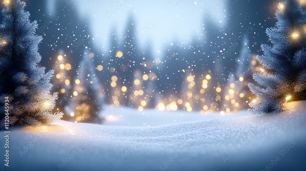 Poster enchanting nighttime winter scene with twinkling fairy lights and snowy landscape : generative ai