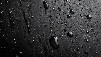 Abstract Black Stone Surface with Water Droplets Simulating Minimalist Artistic Style : Generative AI