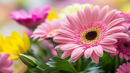 Vibrant Pink and Yellow Gerbera Daisies in High Definition for Cheerful Floral Art : Generative AI
