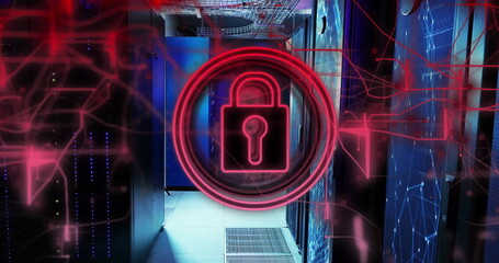 Image of padlock icon over server room