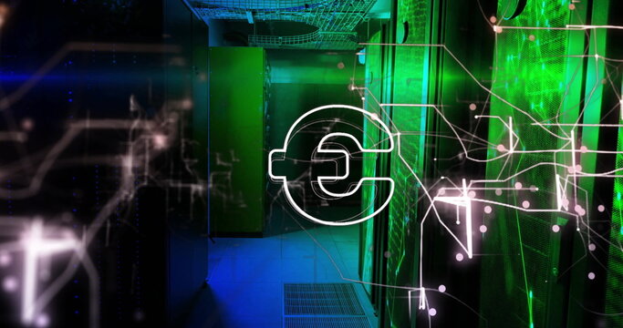 Image of euro symbol over server room