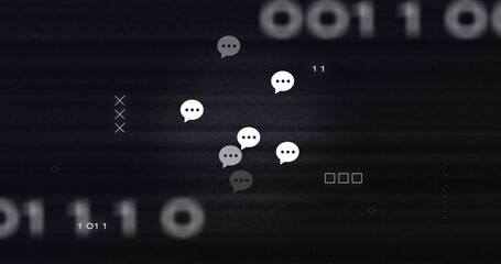 Image of ai chat icons and data processing over black background