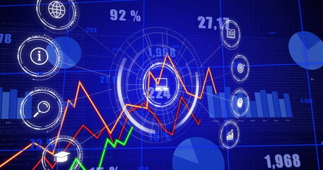 Image of network of digital icons and data processing