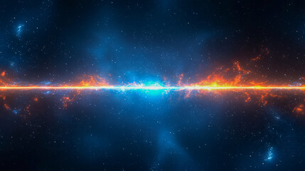 Cosmic explosion of vibrant blue and orange light in a starry space scene