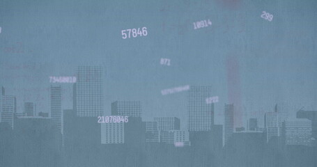 Image of financial data processing over city