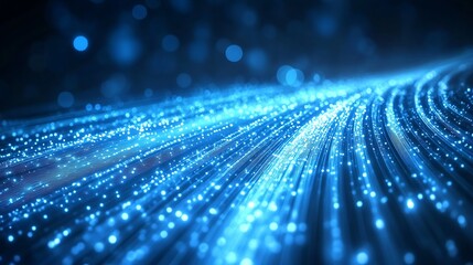 Sparkling Blue Optics Glowing in Motion on Dark Background HighSpeed Data Transmission Technology : Generative AI