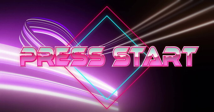 Image of press start text over neon pattern background