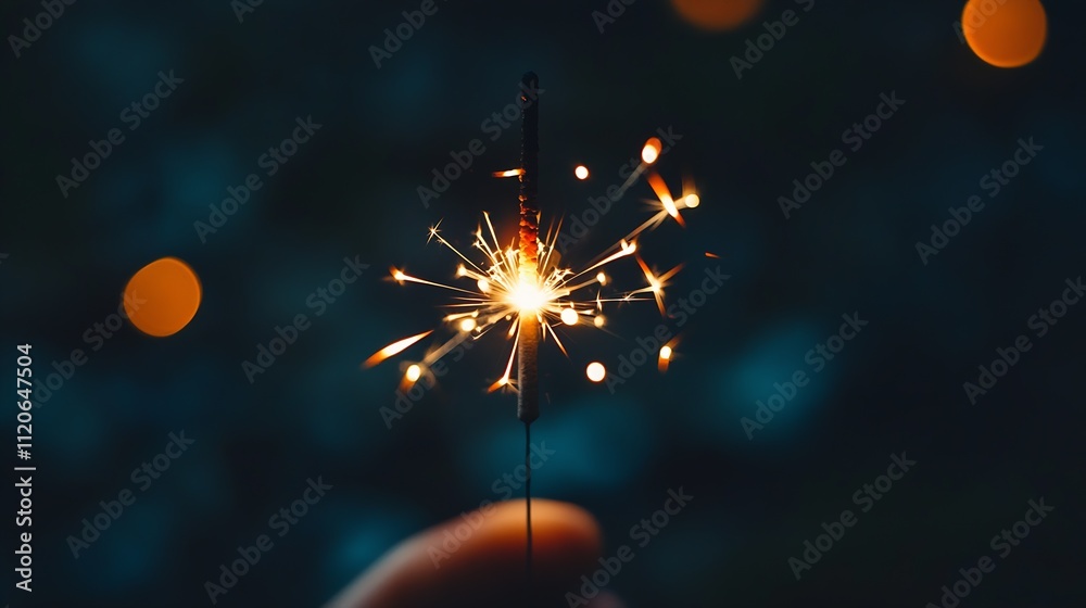 Aufkleber vibrant sparkler held in hand with sparks flying against bokeh for celebration brightness : generati