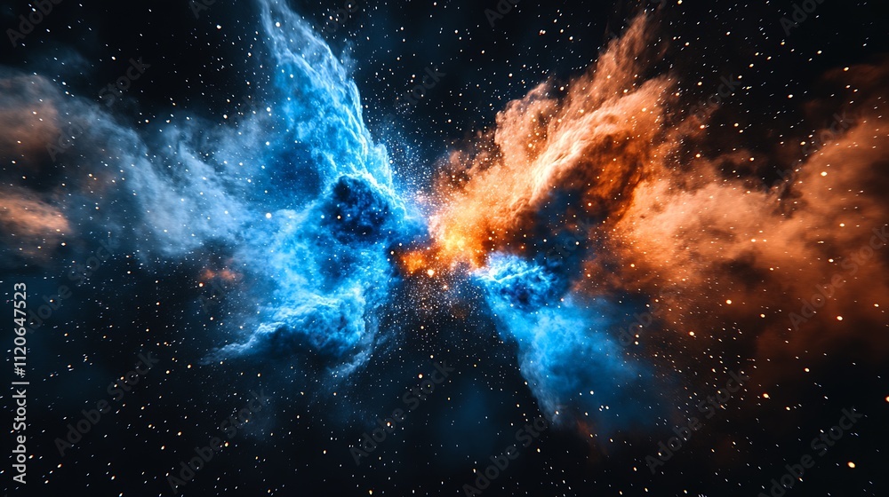 Poster vibrant cosmic explosion with clouds of colorful gas and stars : generative ai
