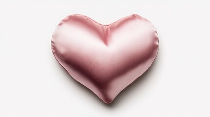 A luxurious heart-shaped pink throw pillow, silky to the touch, standing out against a stark white background, perfect for elegant home settings