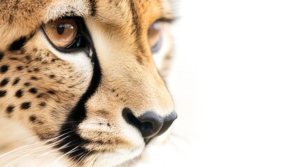 Majestic Cheetah Closeup Portrait with Intense Gaze on White Background : Generative AI