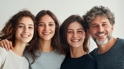 Fototapeta premium Happy group portrait of young caucasian family with smiling faces