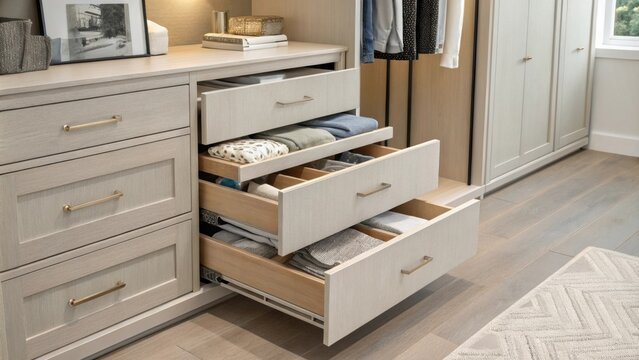 Cleverly integrated cabinetry incorporates pullout drawers seamlessly blending functionality with aesthetic charm allowing effortless organization of linens and clothes.