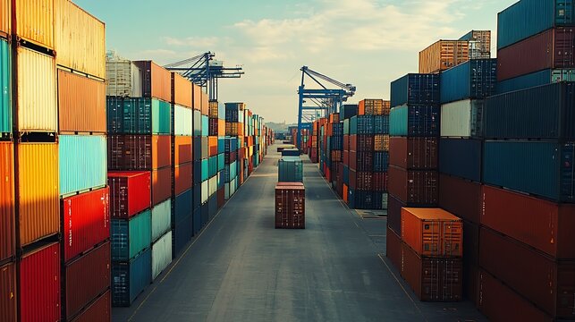 Expansive View of Shipping Containers Aligned in Industrial Freight Port : Generative AI