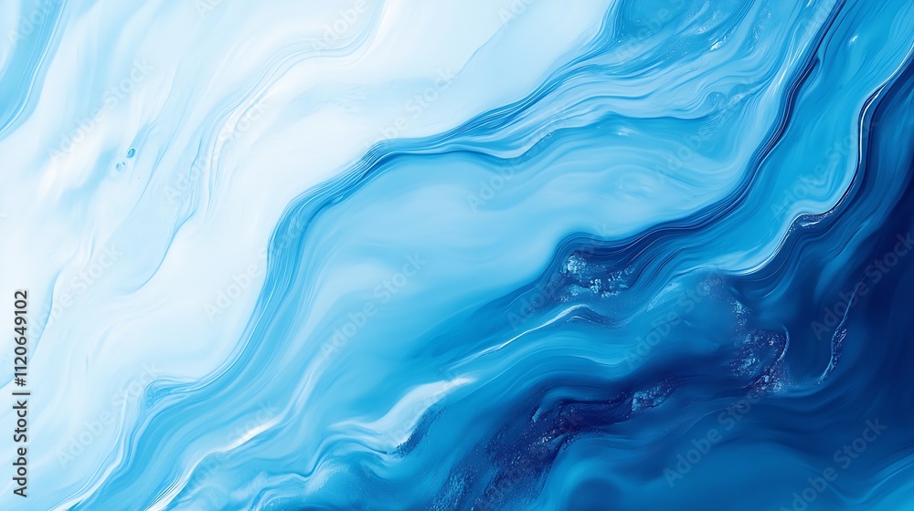 Aufkleber serene blue fluid waves in abstract artistic composition : generative ai
