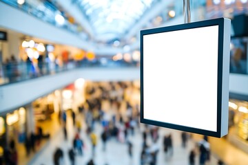 Blank Digital Display in Vibrant Shopping Center with Busy Crowd and Blurred Background : Generative AI