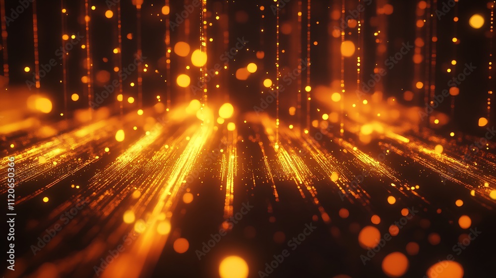 Leinwandbilder Abstract Golden Streaks and Bokeh Lights on a Dark Background for Dynamic Visual Art : Generative AI