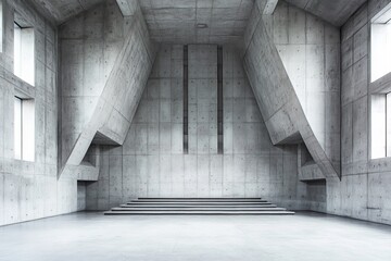 A brutalist cultural center with exposed concrete and minimalistic design.Brutalist architecture.Brutalism art.Brutalist design.Raw concrete.