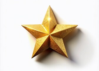 Fototapeta premium An eye-catching aerial perspective of a golden star on a clean white background, ideal for highlighting celebrations, awards, and festive themes bursting with cheer and brightness.