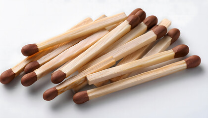 Naklejka premium Wooden matches with brown heads on white background flat lay