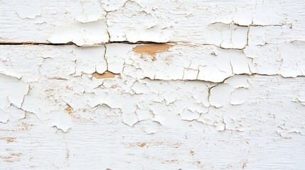 Fototapeta premium Closeup of vintage weathered white paint peeling on wooden surface background texture : Generative AI