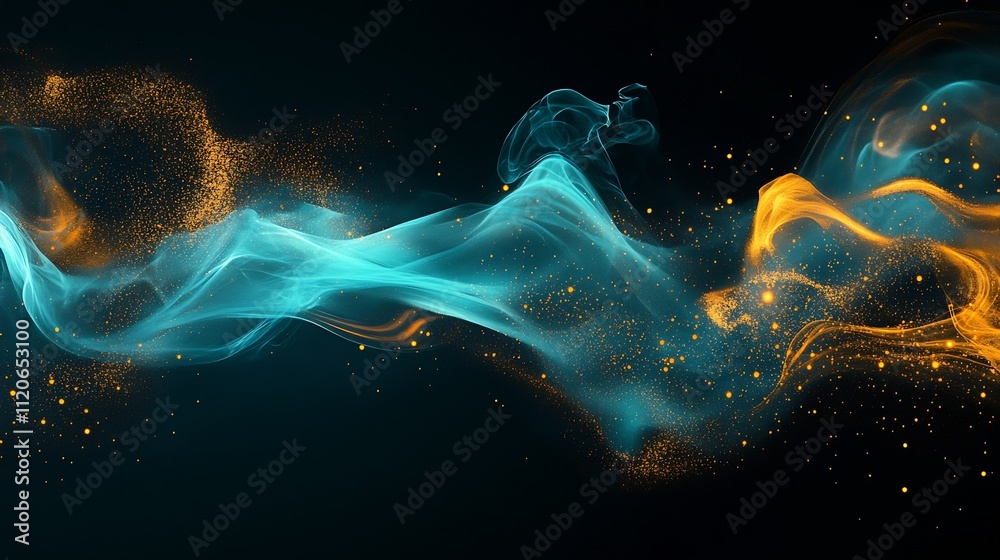 Aufkleber ethereal blend of light blue and golden swirling trails on a dark background symbolizing movement an